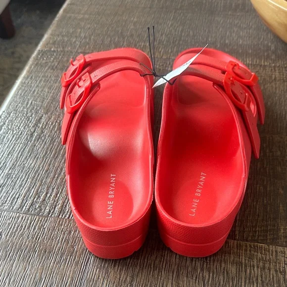 Lane Bryant Bright Red Double-Buckle Women’s Slide Sandals 10 W - Picture 4 of 4